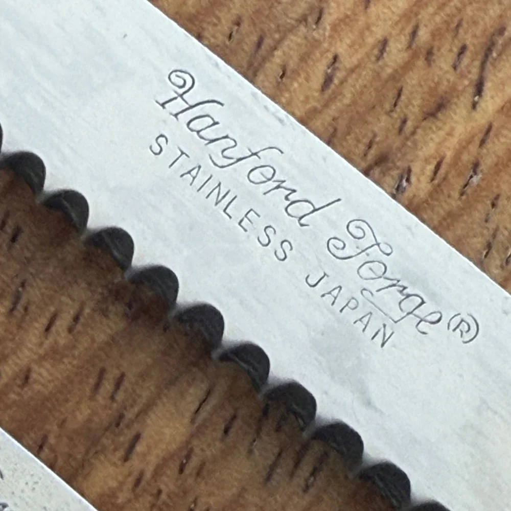 Hanford Forge Steak Knives Set of 3 Serrated Stainless Japan Wood Handle Brass